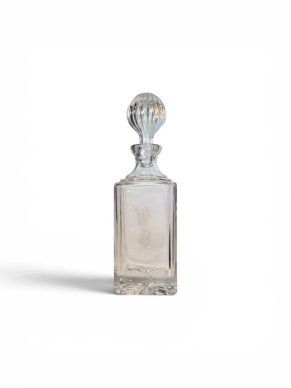 Crystal Decanter with Faceted‎ Glass Stopper and S Monogram- Elegant Home Decor